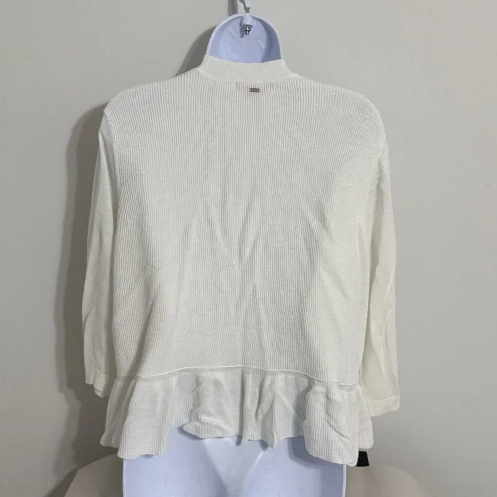 Tommy Hilfiger Women’s Open Front Peplum Cardigan Sweater | White | XXL